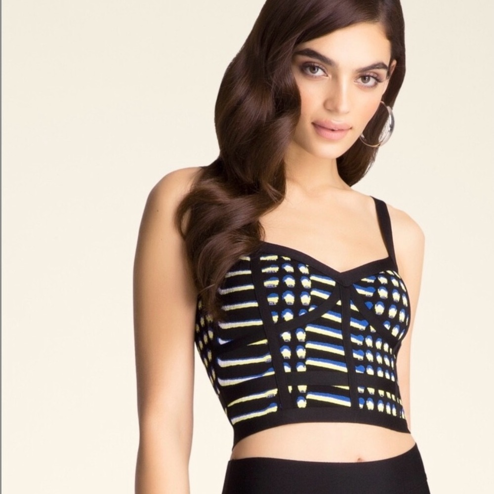 bebe Black and Yellow Striped Crop Top